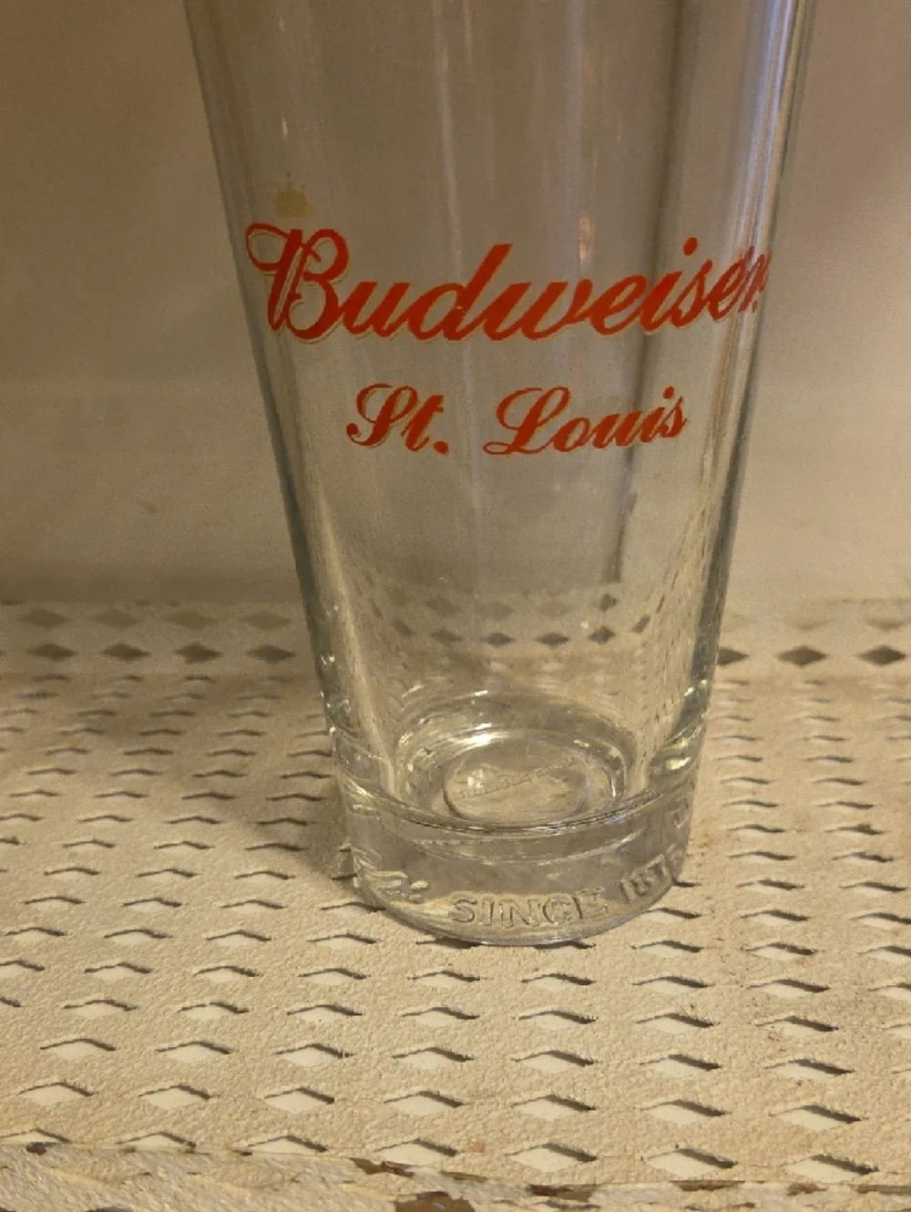 Budweiser St. Louis MO Pint Beer Glass Heavyweight Bottom Embossed Since 1876